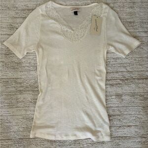 Cream Lace Trim V-Neck Top